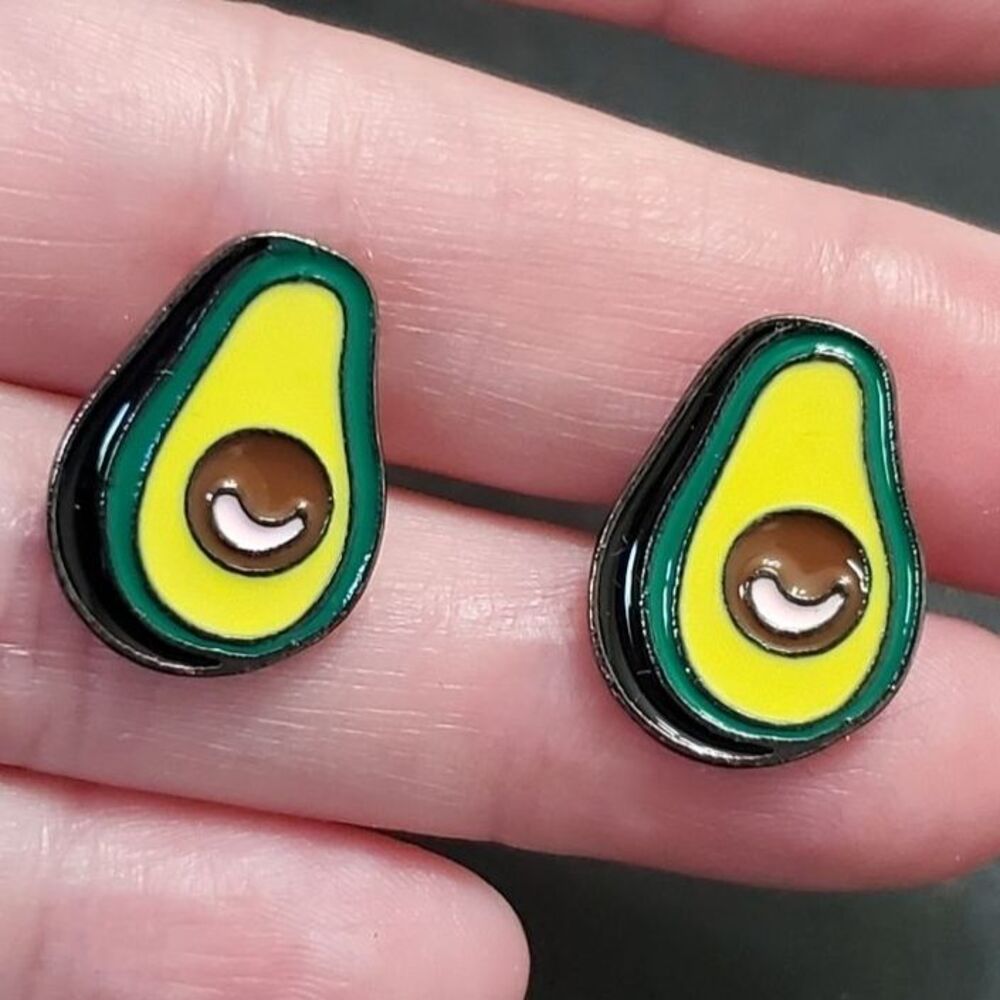 Silver tone brown and green enamel avocado earrings